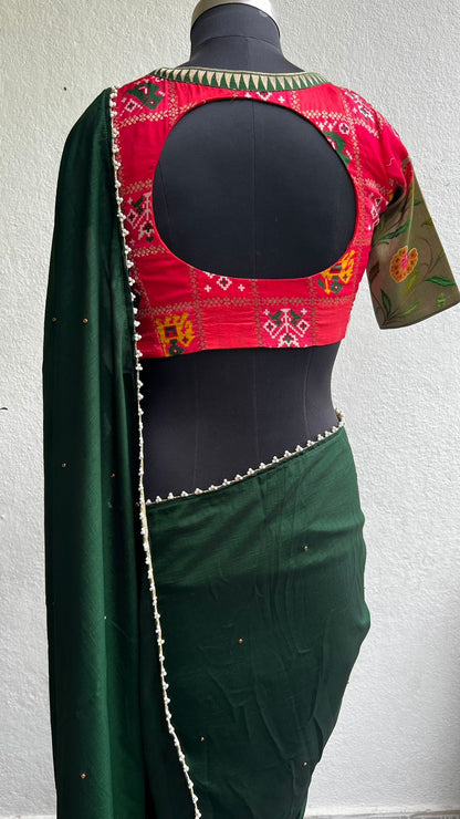 Bottle green vistara silk saree with banarasi blouse