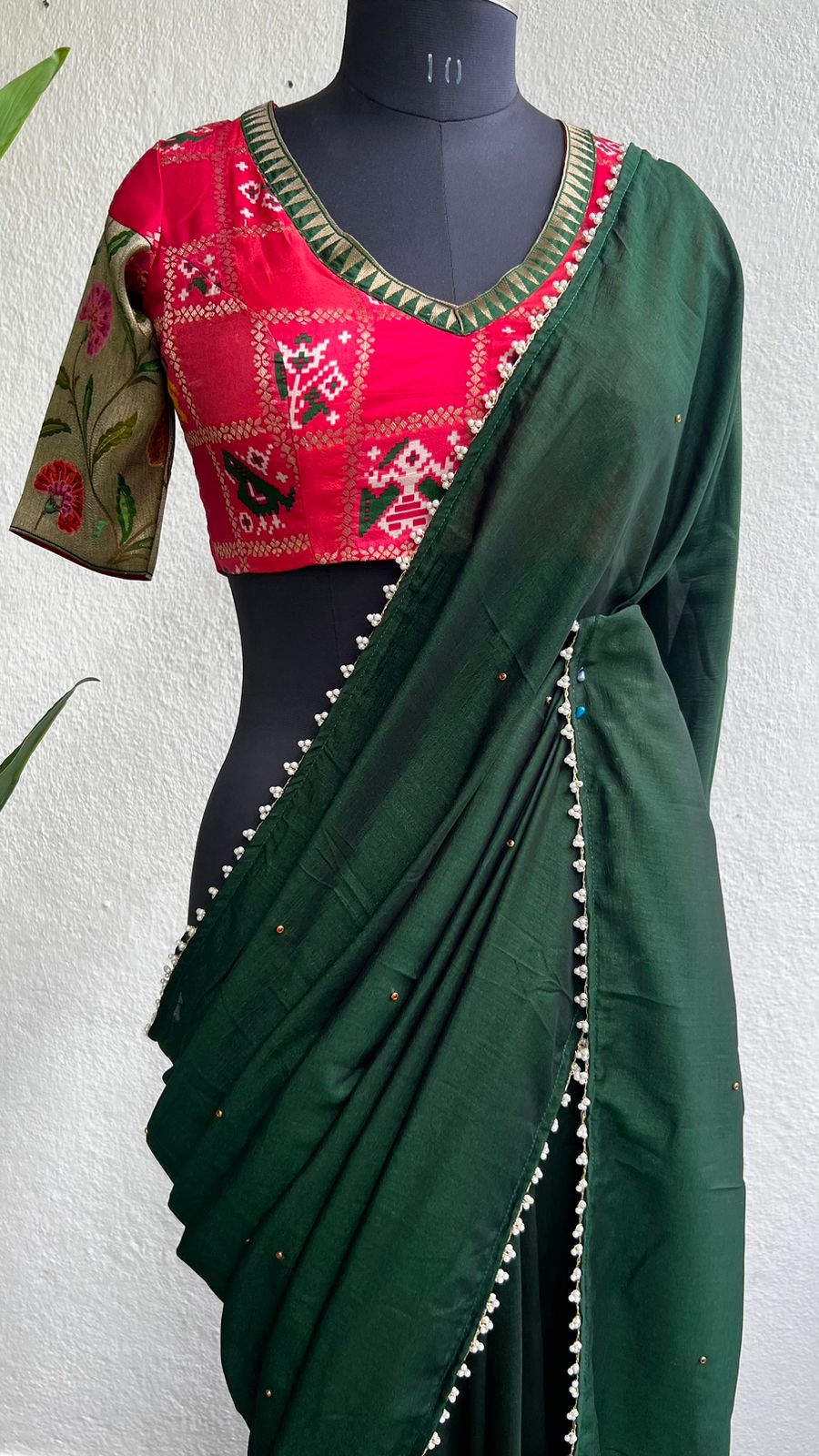 Bottle green vistara silk saree with banarasi blouse