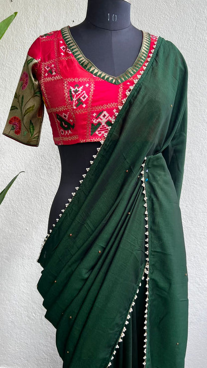 Bottle green vistara silk saree with banarasi blouse