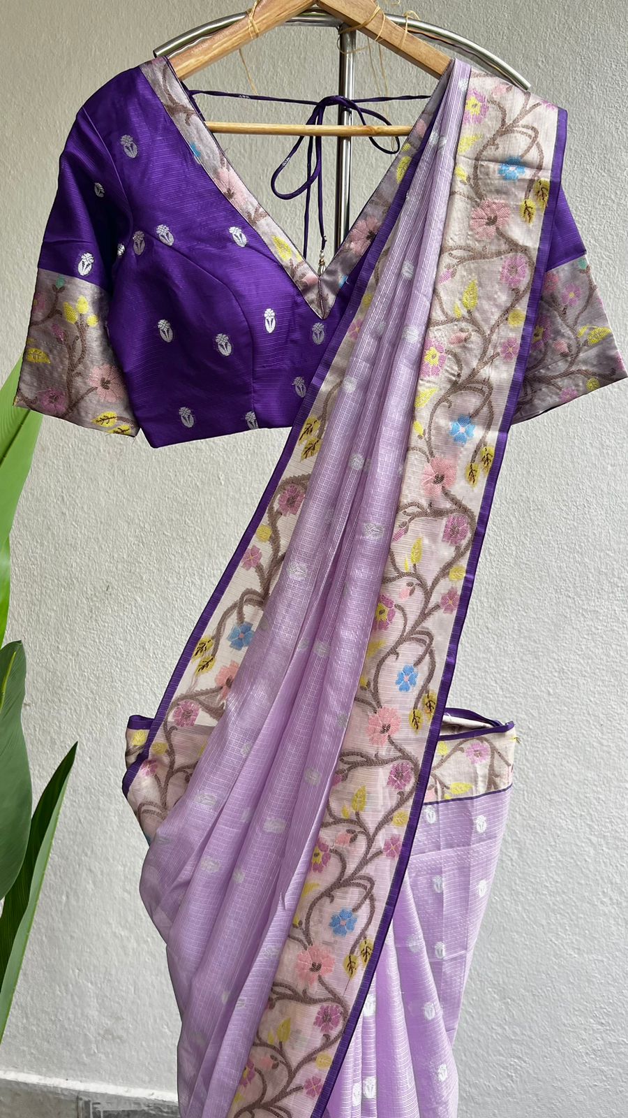 Purple kota silk saree with purple blouse