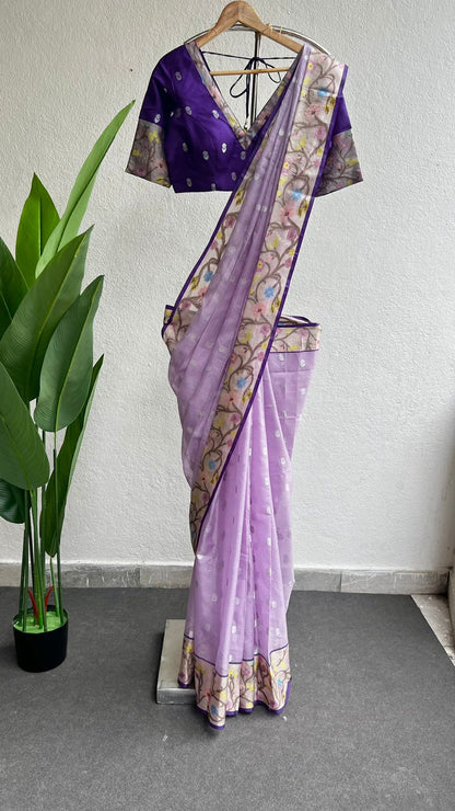 Purple kota silk saree with purple blouse