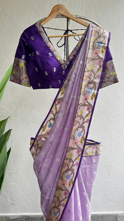 Purple kota silk saree with purple blouse