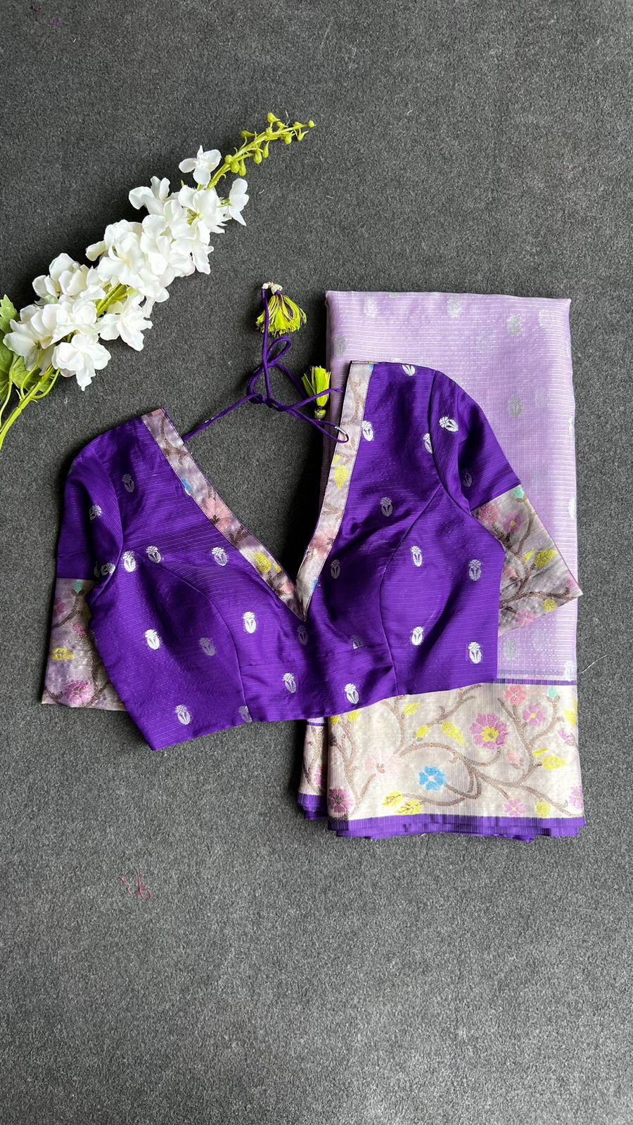 Purple kota silk saree with purple blouse