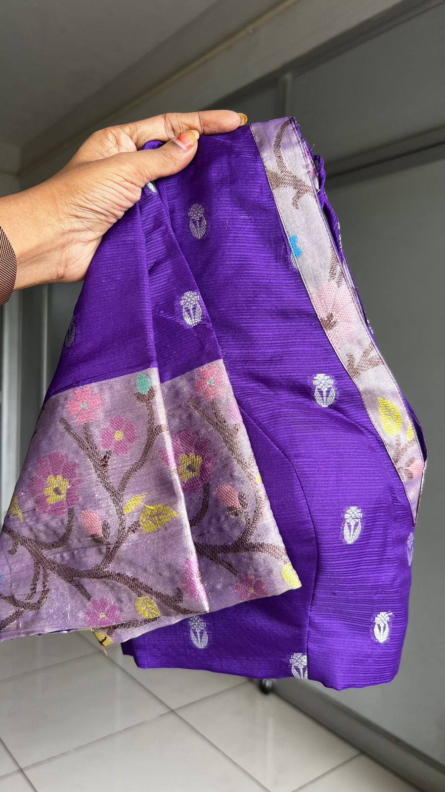 Purple kota silk saree with purple blouse