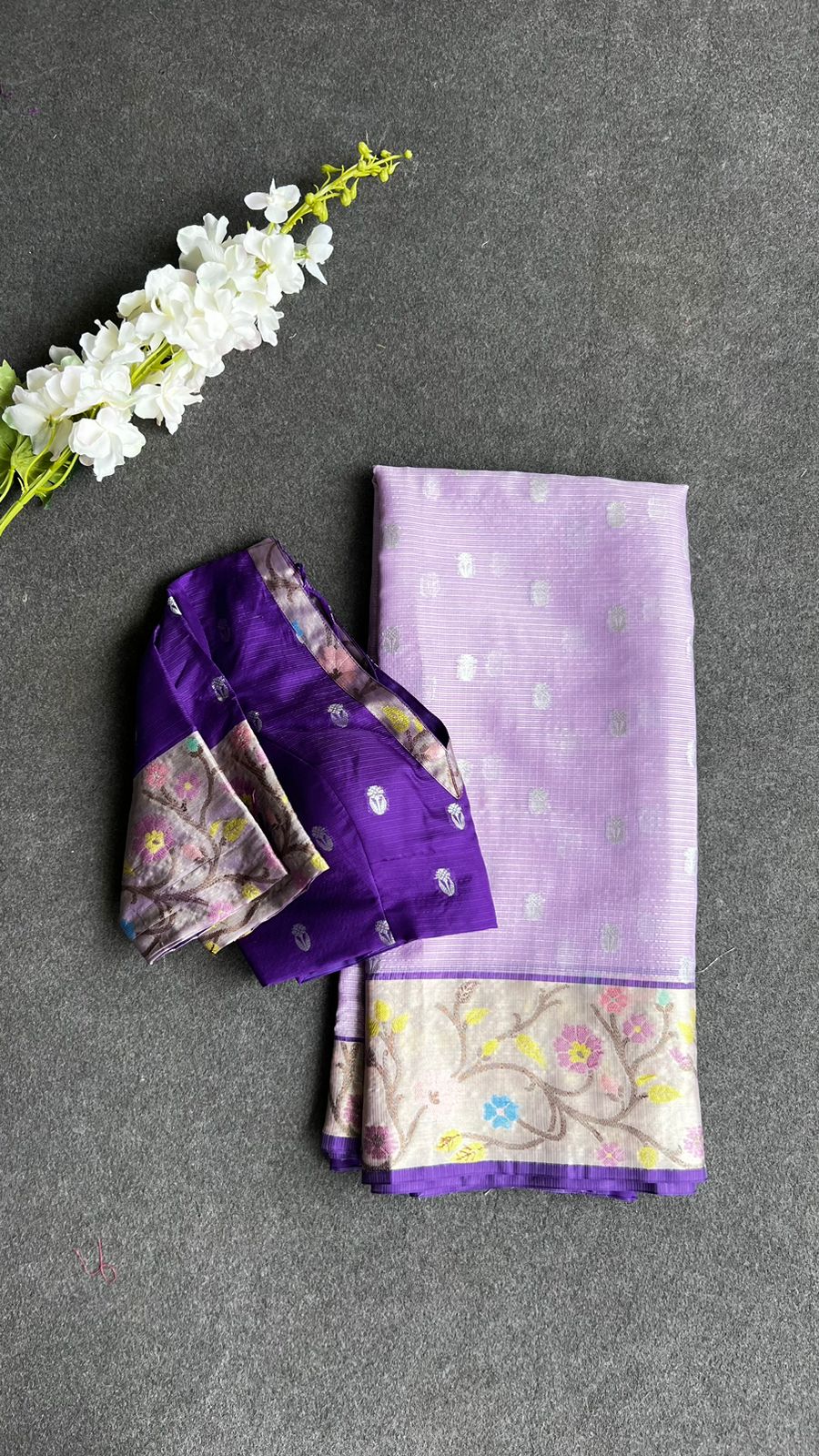 Purple kota silk saree with purple blouse