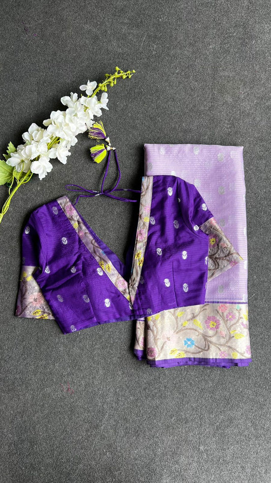 Purple kota silk saree with purple blouse