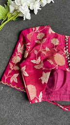 Deep pink banarasi hand worked blouse (Only blouse)
