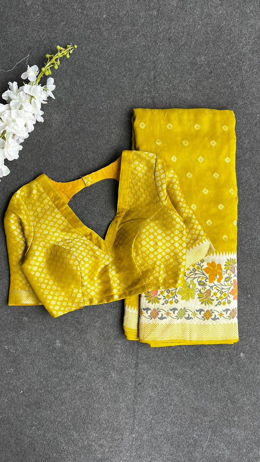 Yellow banarasi saree with blouse