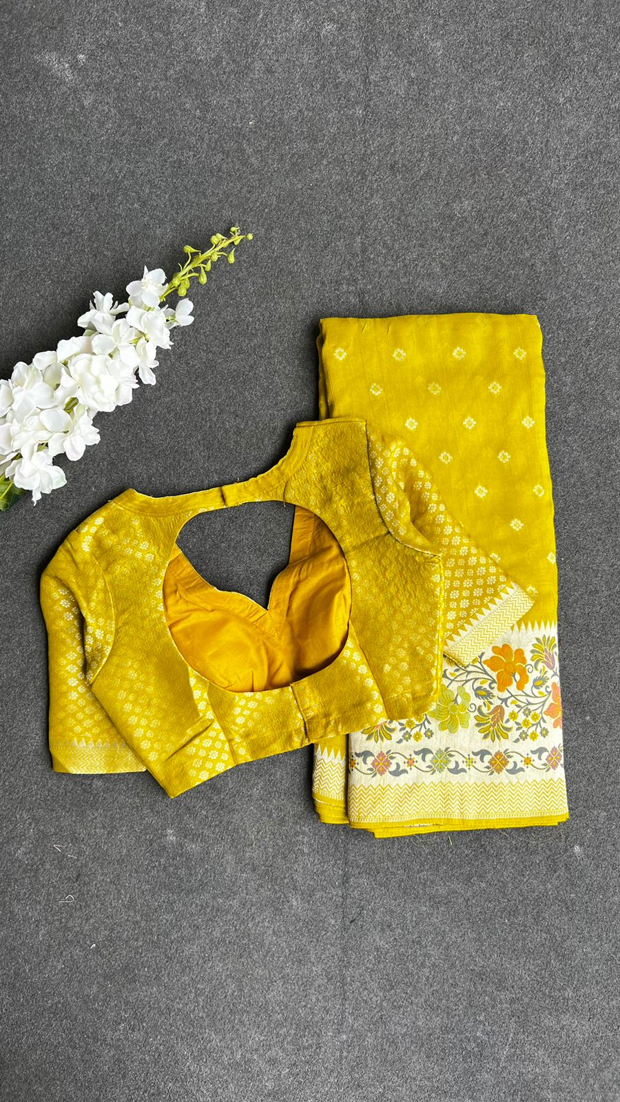 Yellow banarasi saree with blouse