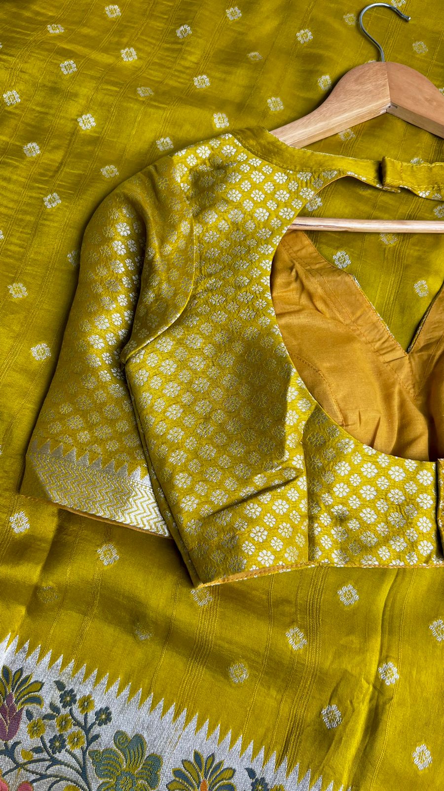 Yellow banarasi saree with blouse