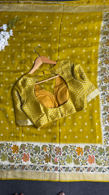 Yellow banarasi saree with blouse