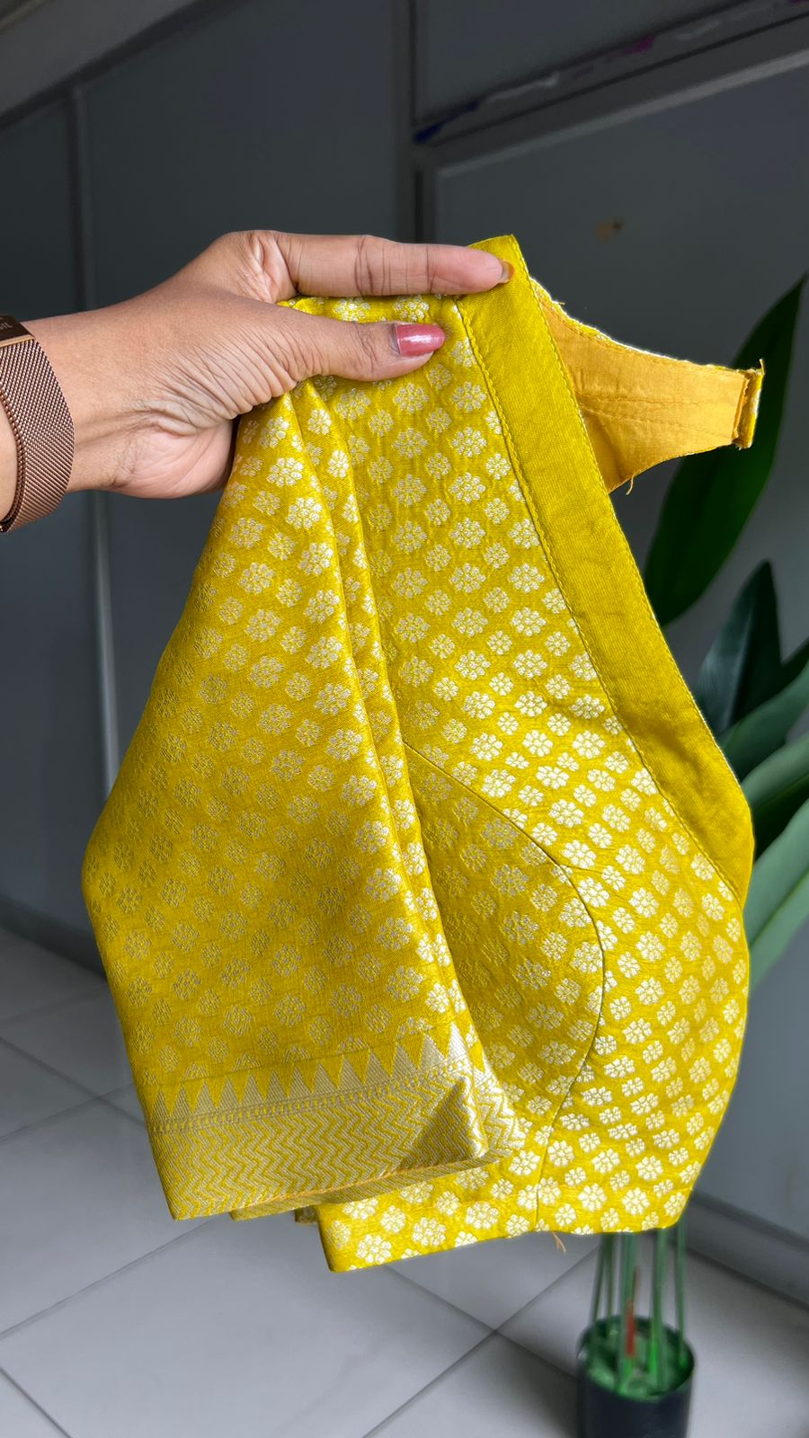 Yellow banarasi saree with blouse