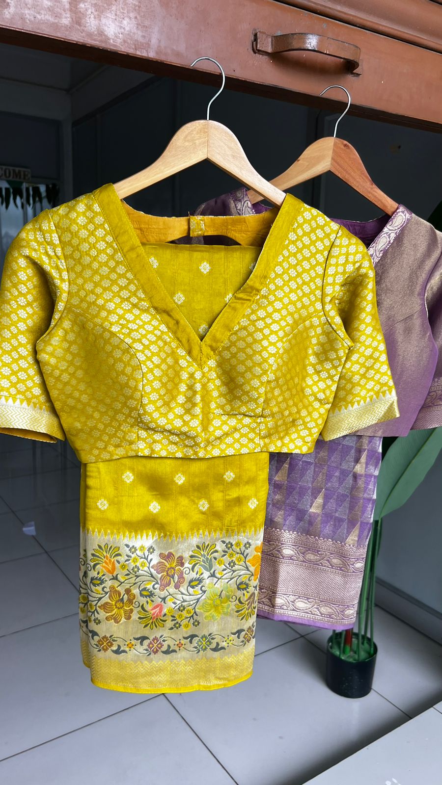 Yellow banarasi saree with blouse