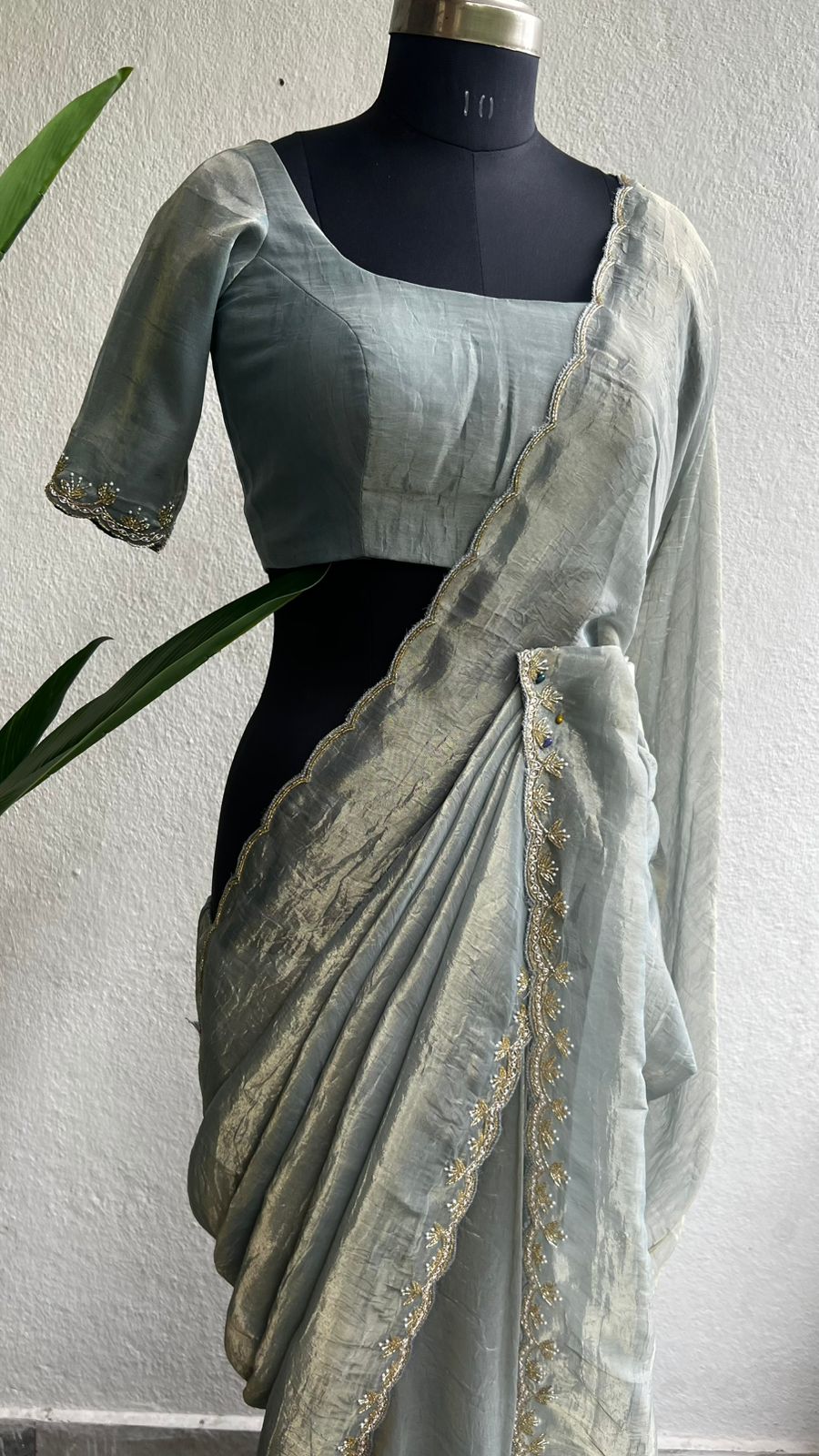 Blue pure tissue hand made saree with blouse