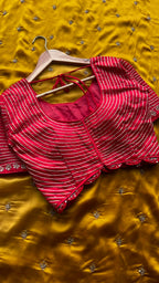 Mustard yellow hand made saree with red blouse