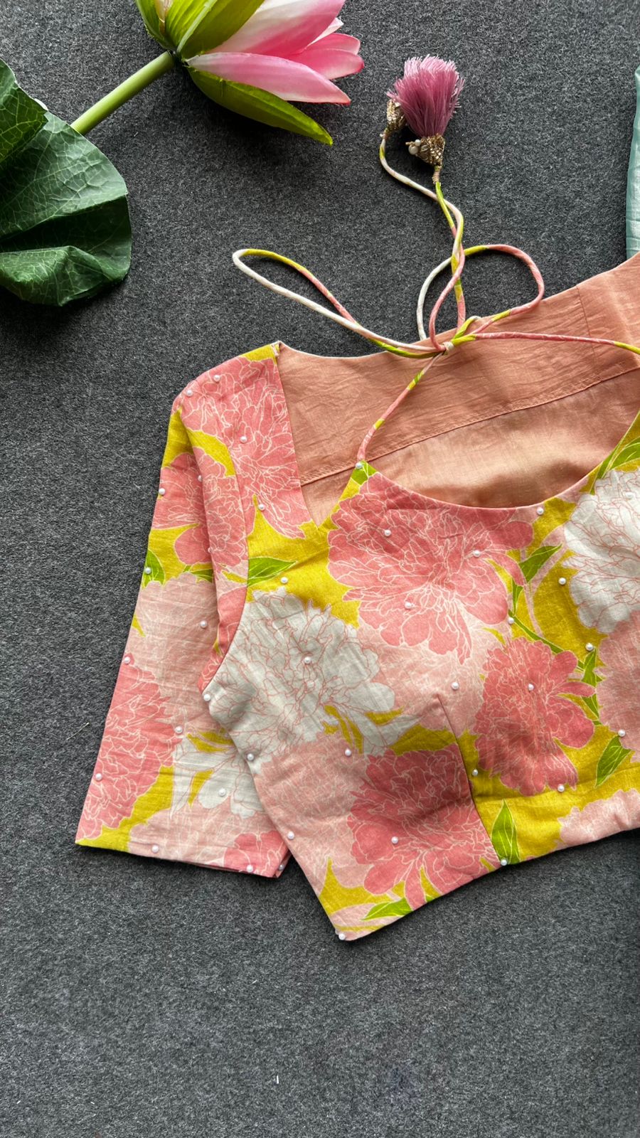 Pink floral patterned & handwork blouse (only blouse)