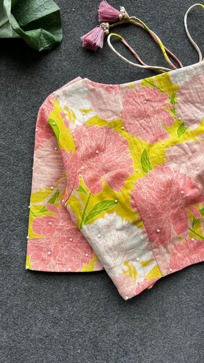 Pink floral patterned & handwork blouse (only blouse)