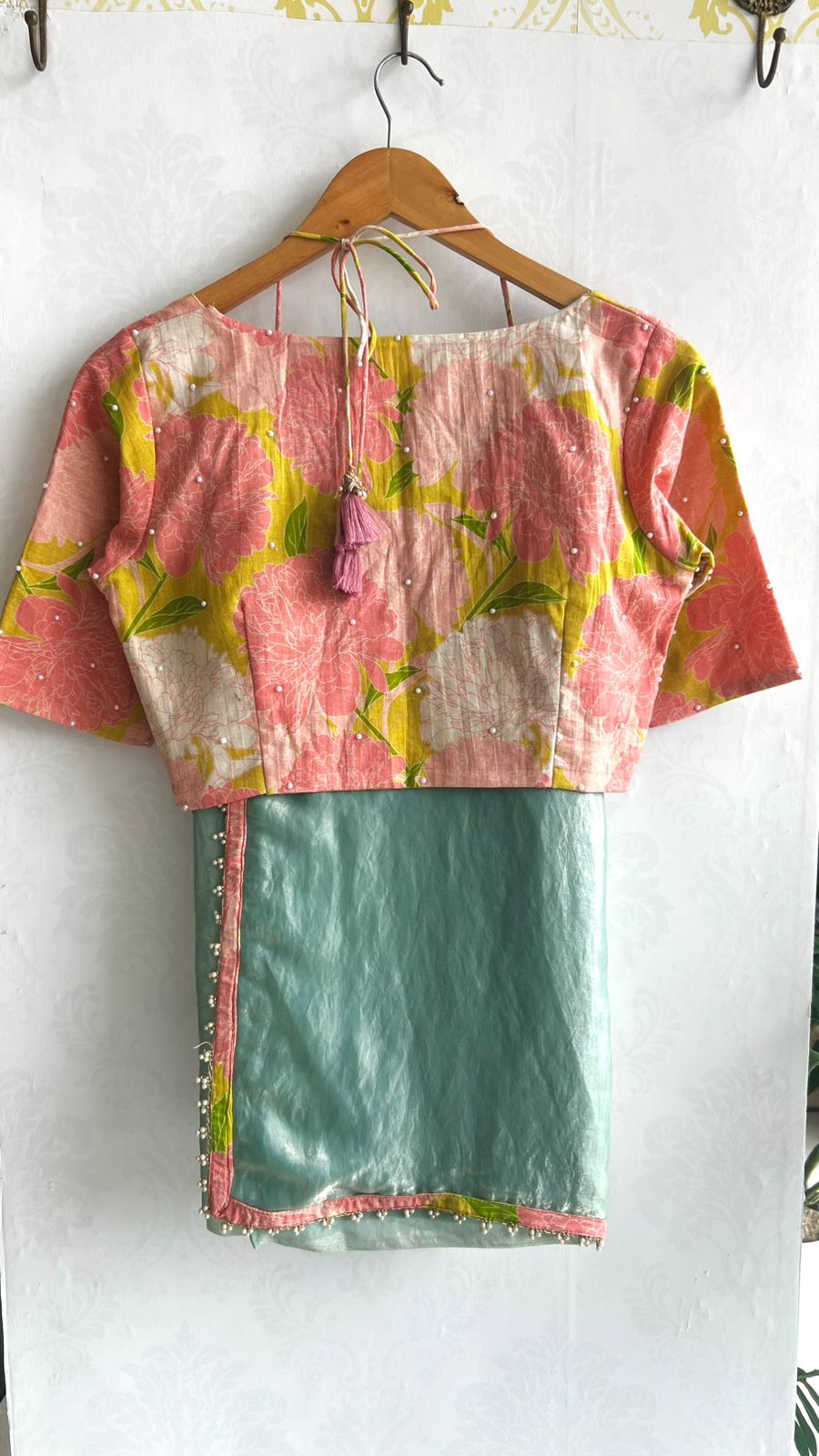 Pink floral patterned & handwork blouse (only blouse)