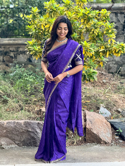 Purple jute saree with purple banarasi blouse