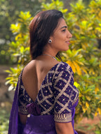 Purple jute saree with purple banarasi blouse