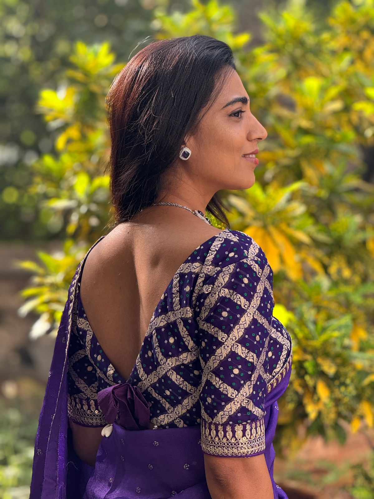 Purple jute saree with purple banarasi blouse