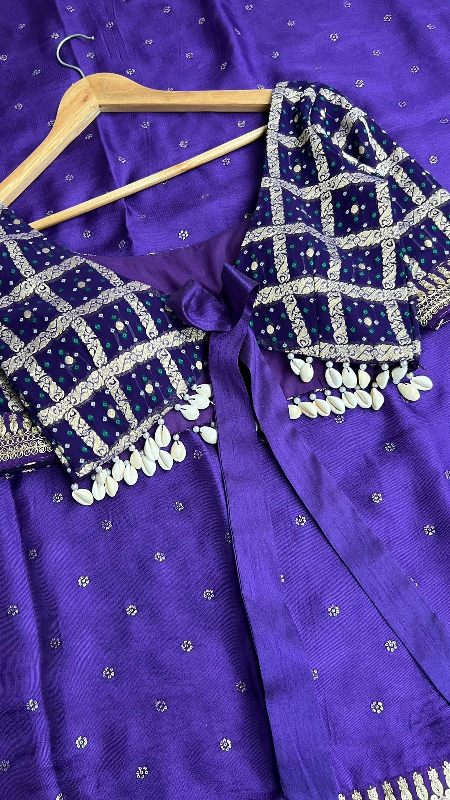 Purple jute saree with purple banarasi blouse