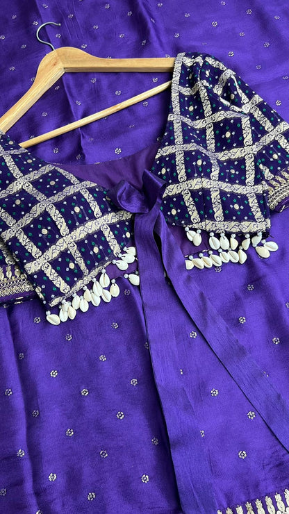 Purple jute saree with purple banarasi blouse