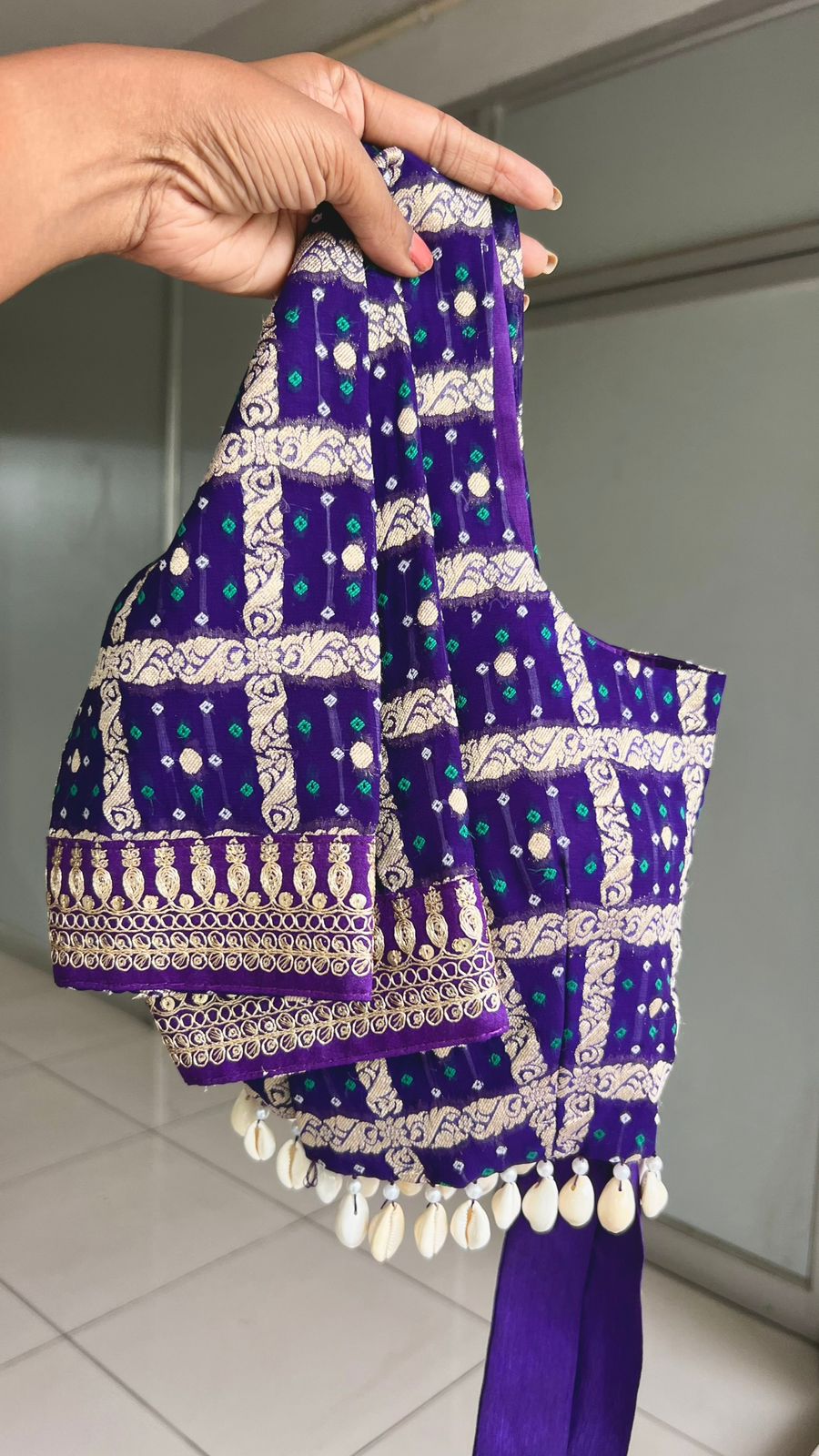 Purple jute saree with purple banarasi blouse