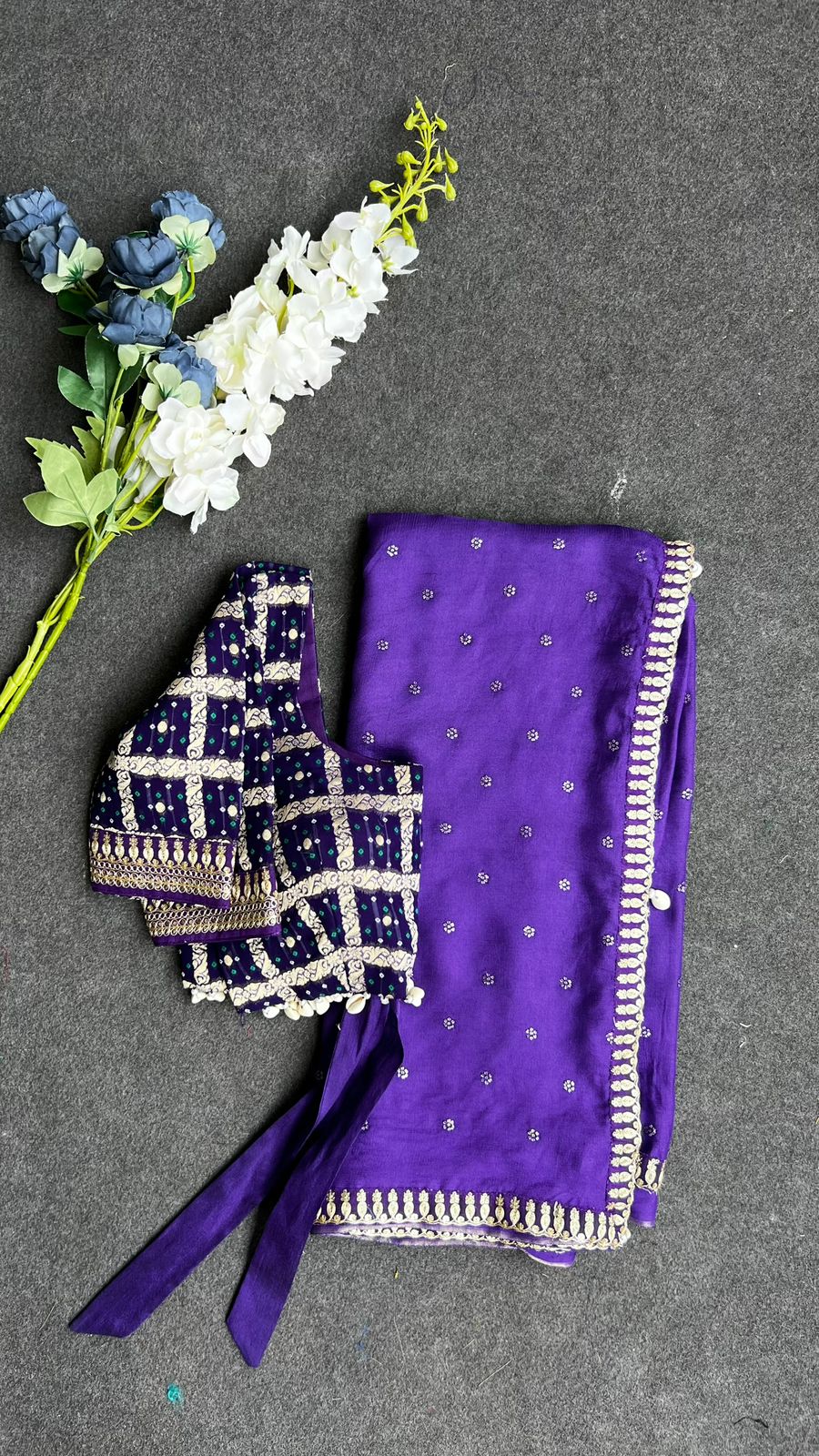 Purple jute saree with purple banarasi blouse