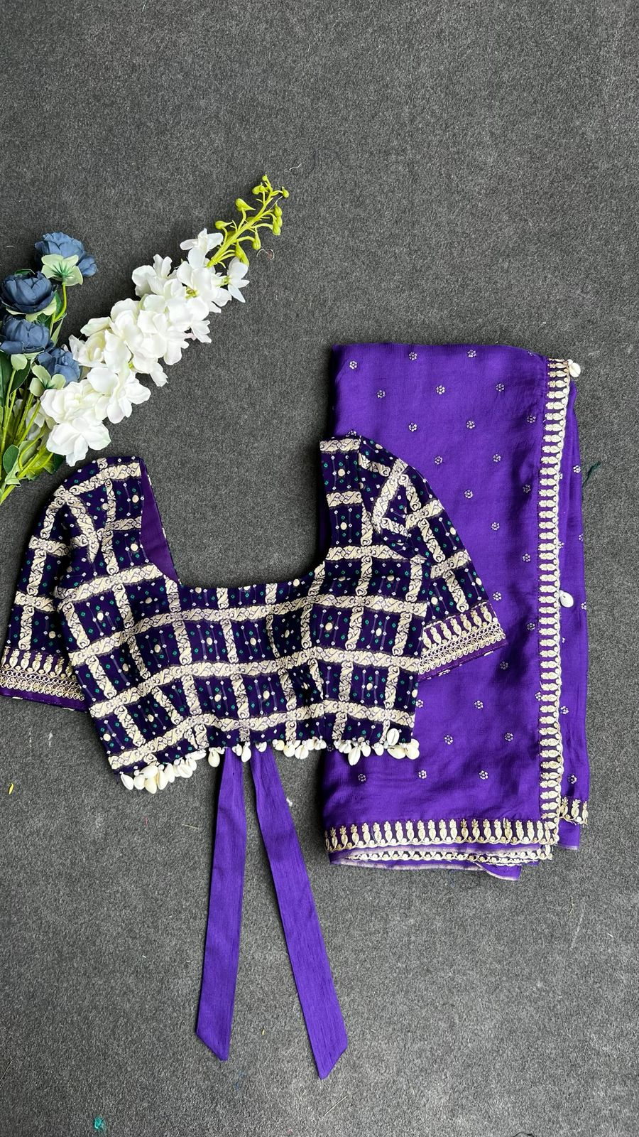 Purple jute saree with purple banarasi blouse