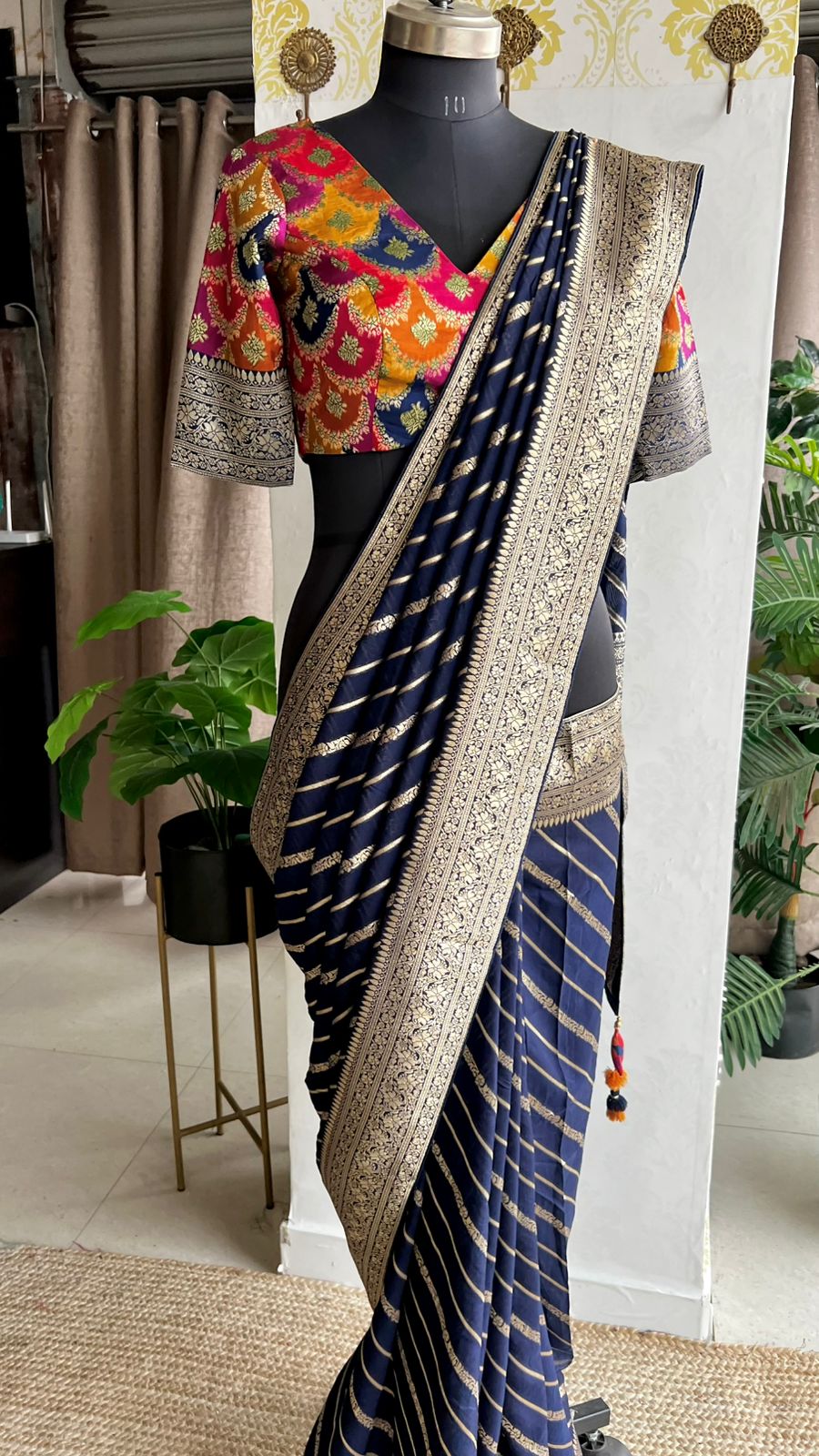 Midnight blue banarasi georgette saree with blouse