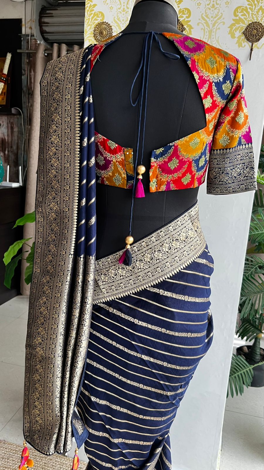 Midnight blue banarasi georgette saree with blouse