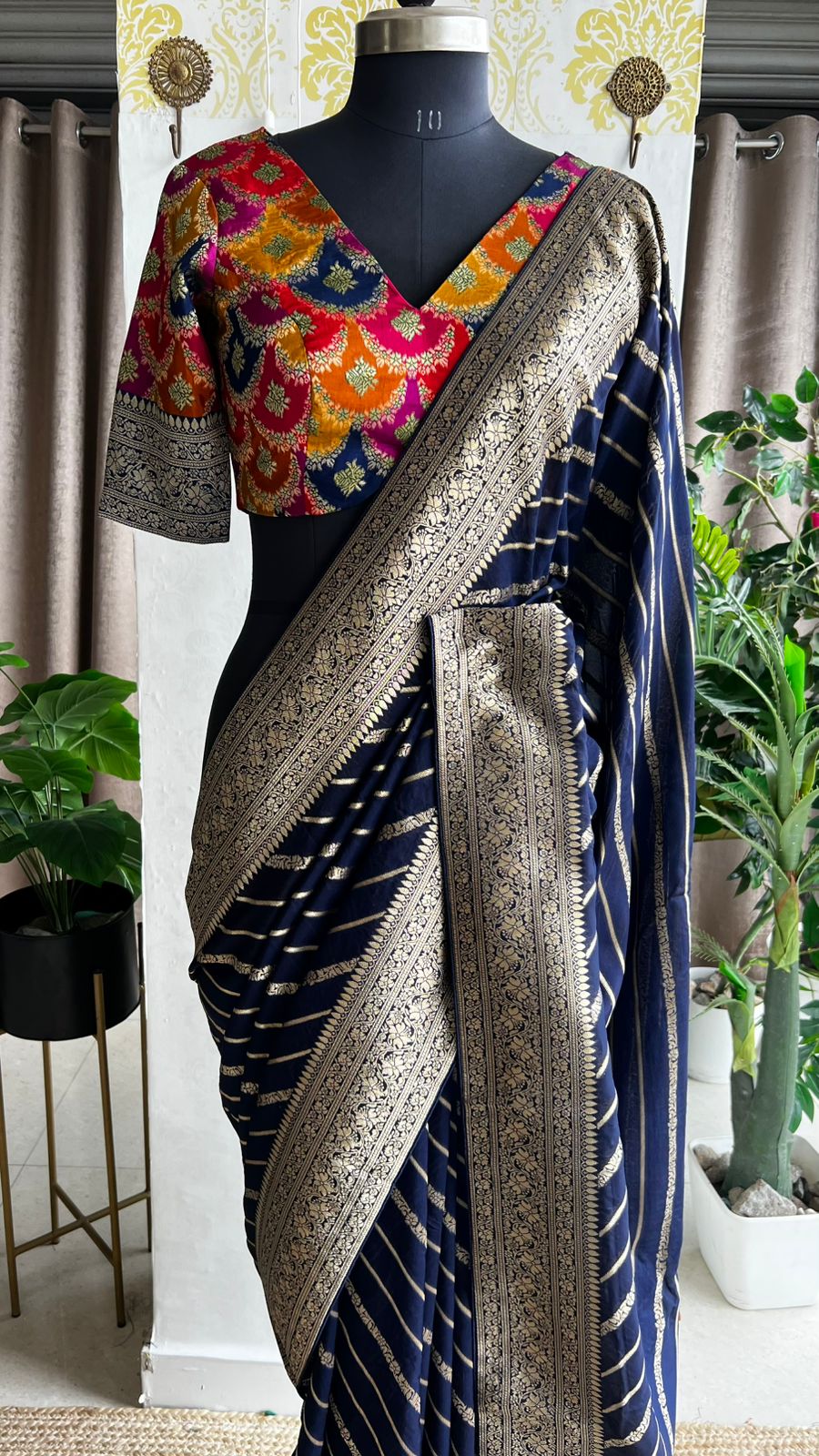 Midnight blue banarasi georgette saree with blouse