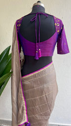 Purple silk shoulder hand worked blouse