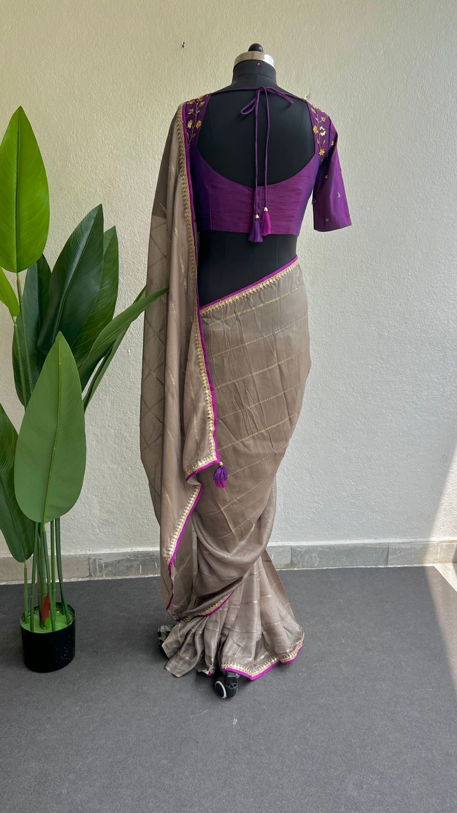 Purple silk shoulder hand worked blouse