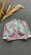 Cyan blue floral collared blouse (only blouse)