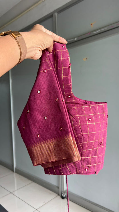 Maroon & cream mirror work chanderi saree & blouse