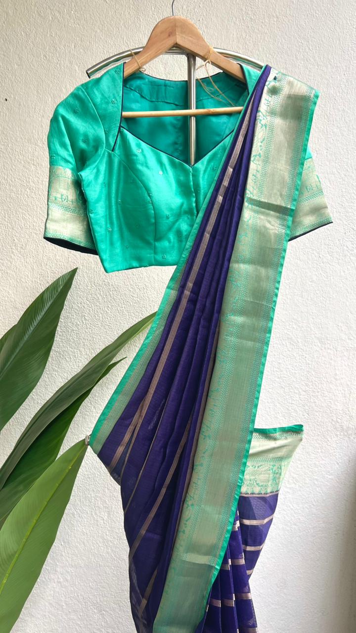 Blue stripped kota saree with cyan blue blouse