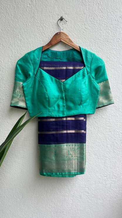 Blue stripped kota saree with cyan blue blouse