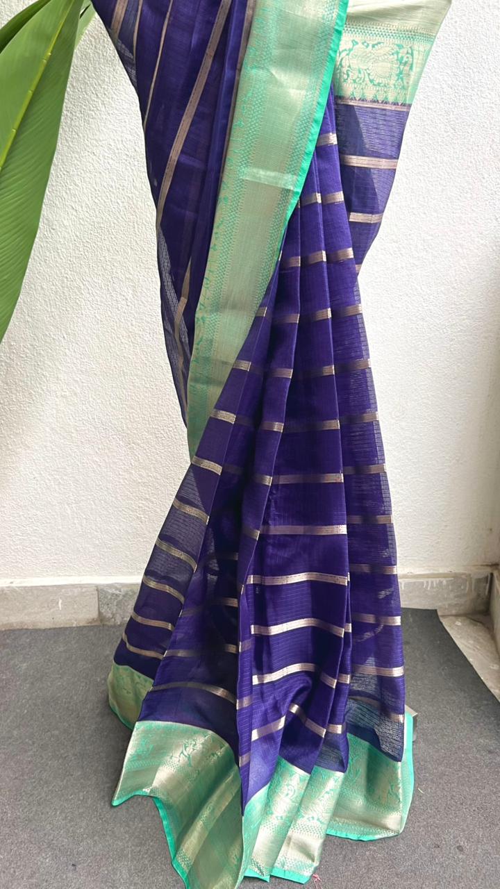 Blue stripped kota saree with cyan blue blouse