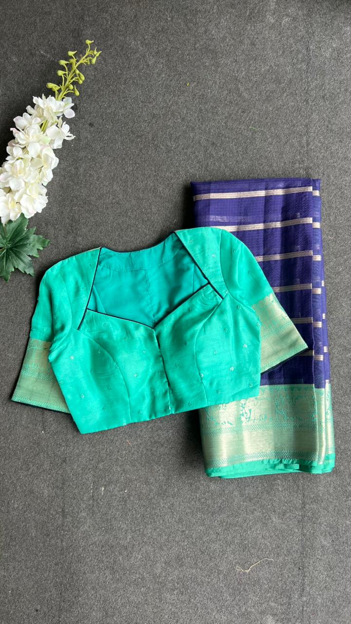 Blue stripped kota saree with cyan blue blouse