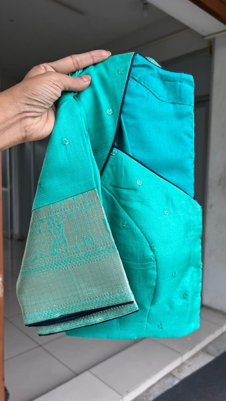 Blue stripped kota saree with cyan blue blouse