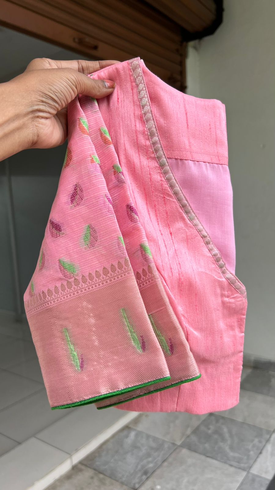 Grey kota saree with baby pink blue blouse