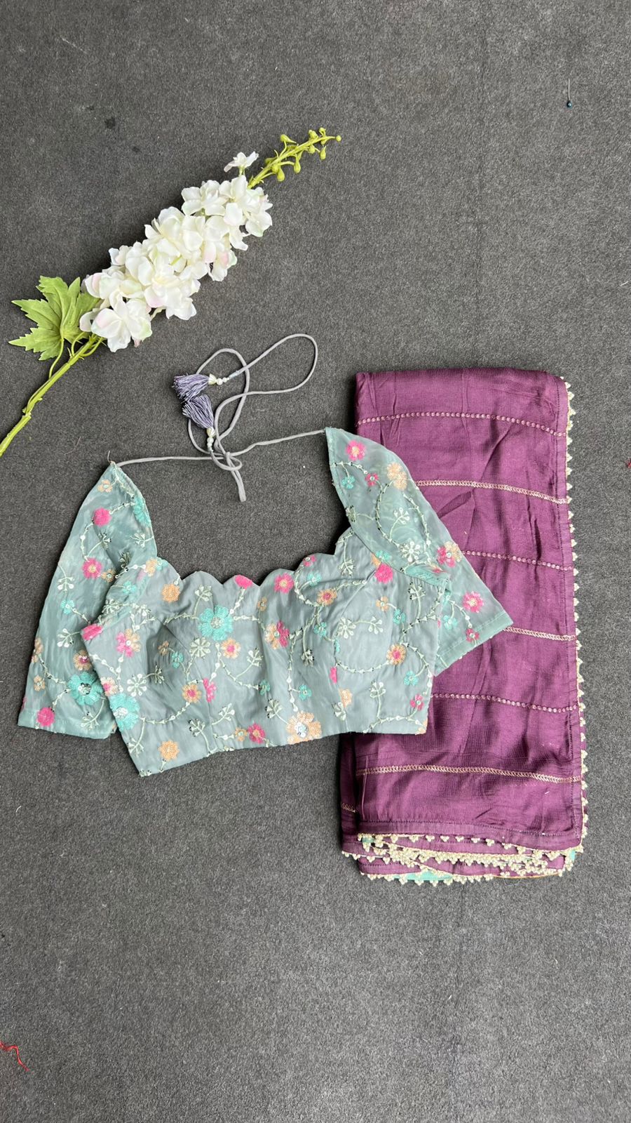 Mauve jute embroidery saree & blouse