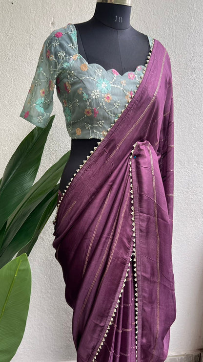 Mauve jute embroidery saree & blouse