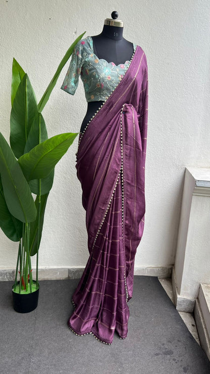 Mauve jute embroidery saree & blouse