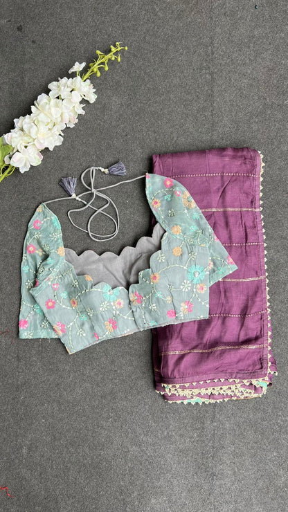 Mauve jute embroidery saree & blouse