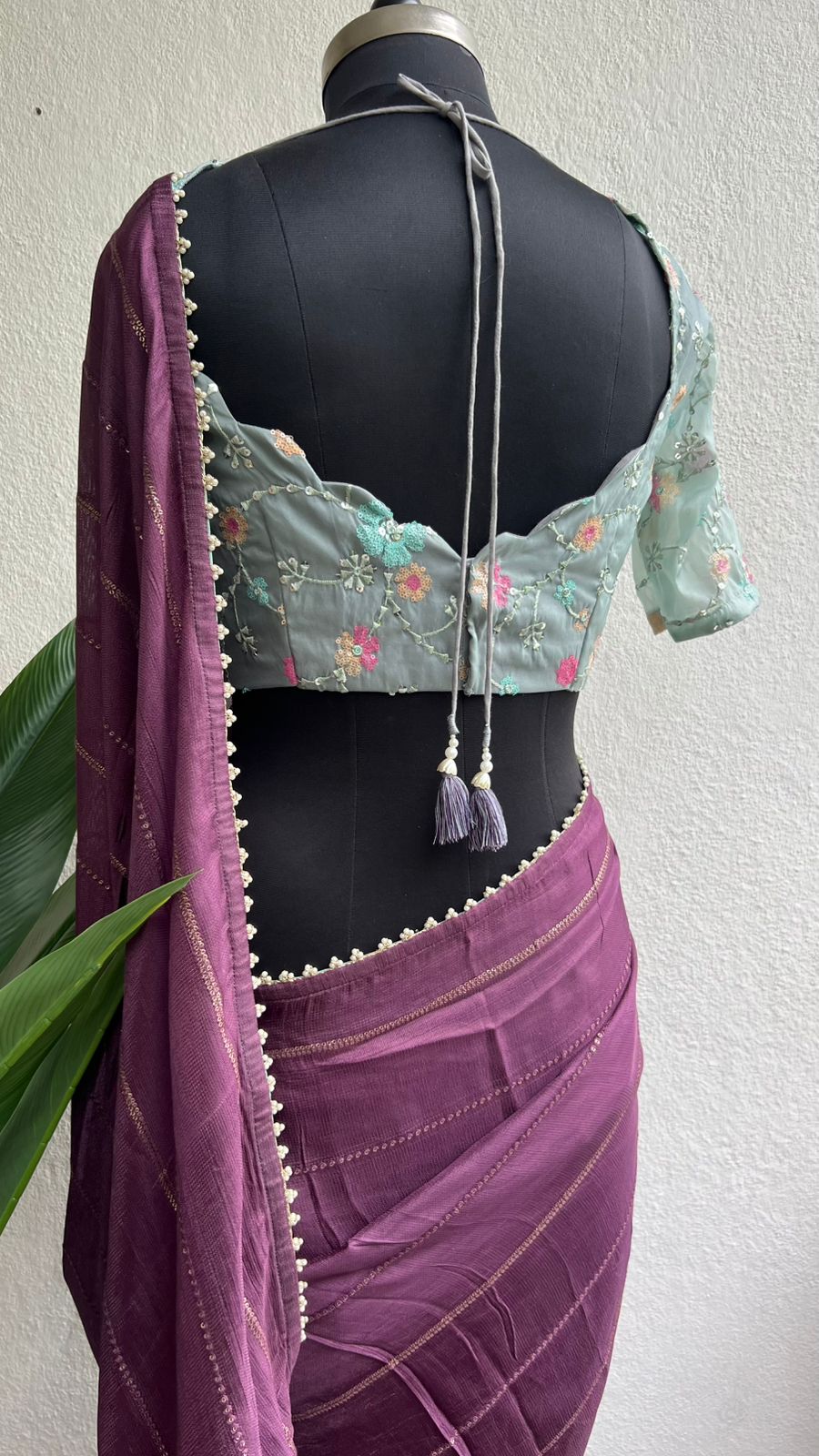 Mauve jute embroidery saree & blouse