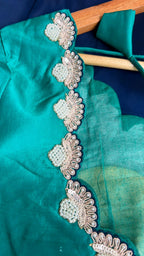 Hand made midnight blue saree with blue blouse