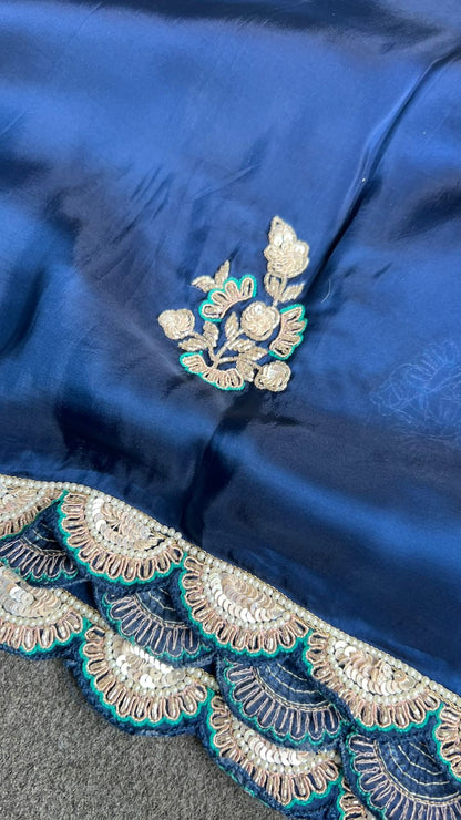 Hand made midnight blue saree with blue blouse